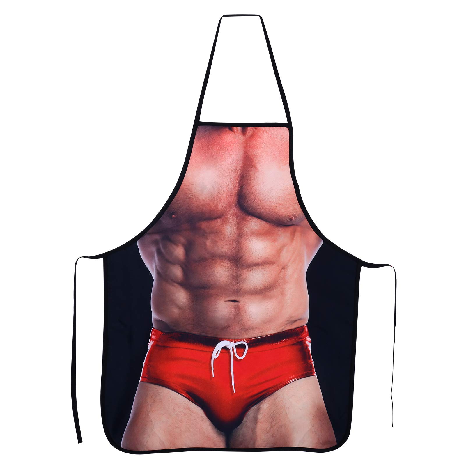 GOTH Perhk BBQ Apron Funny Sexy Muscle Man, Novelty Barbecue for Men Women, Hilarious Grill Gift for BBQ Party Festival Joke Present (Red)