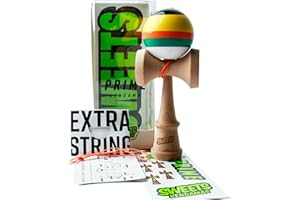 Sweets Kendamas 5-Stripe Boost Kendama - Improves Hand Eye Coordination, Reflexes, All Levels, Stripe Design, Extra String Accessory Bundle (Poncho)