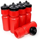 Rolling Sands USA Made 24 oz Sports Squeeze Water Bottles, 8 Pack, BPA-Free, Easy Drink One Way Flow Valve, Fits Most Bike Cages, Dishwasher Safe, Durable, Reusable and Lightweight, Red
