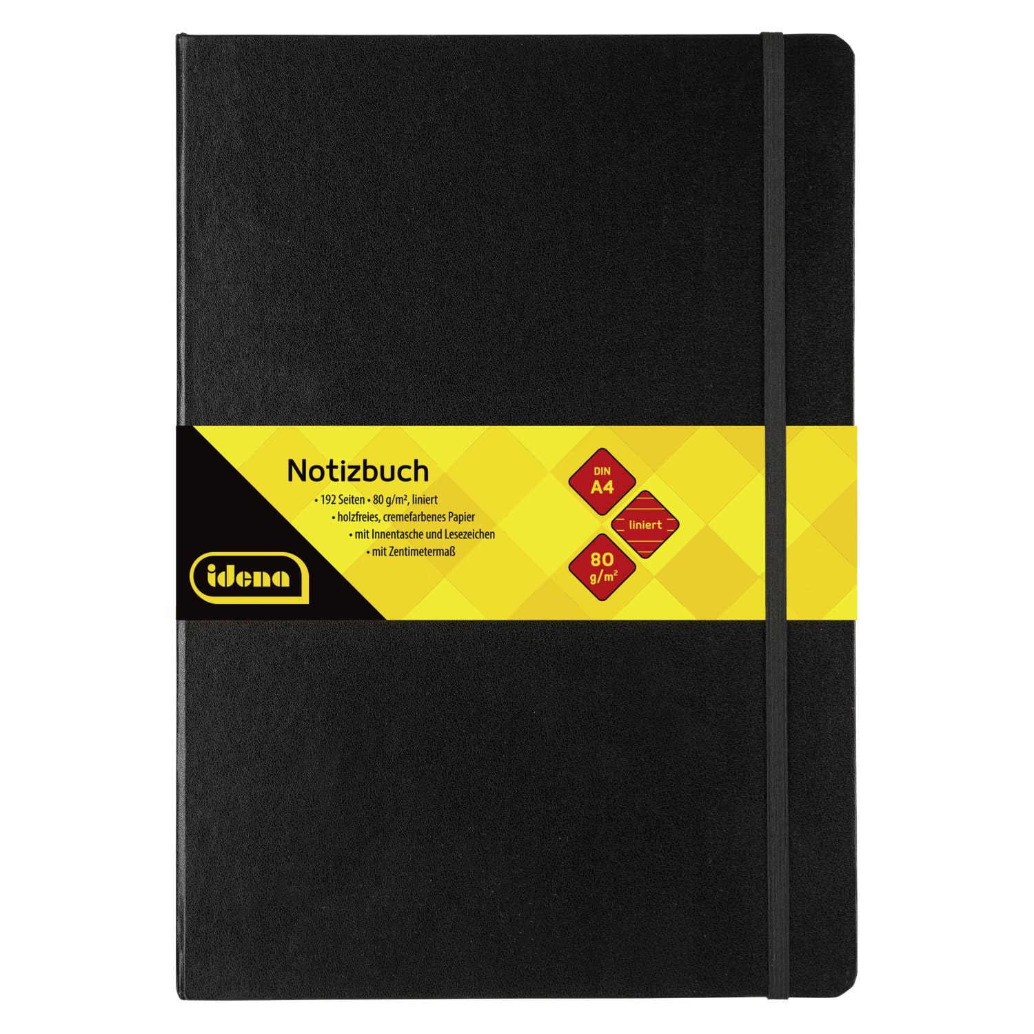 Idena 209292 Notebook A4 Lined with Bookmark and Inner Pocket FSC-Mix Paper Black