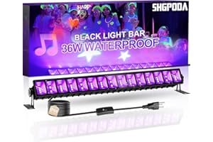 SHGPODA Upgraded 36W Waterproof LED Black Light Bar, Blacklights with 6ft Cord+Plug+Switch, Black Lights for Glow Party, Fluorescent Poster Body Paint Bedroom Classroom Halloween Stage Lighting