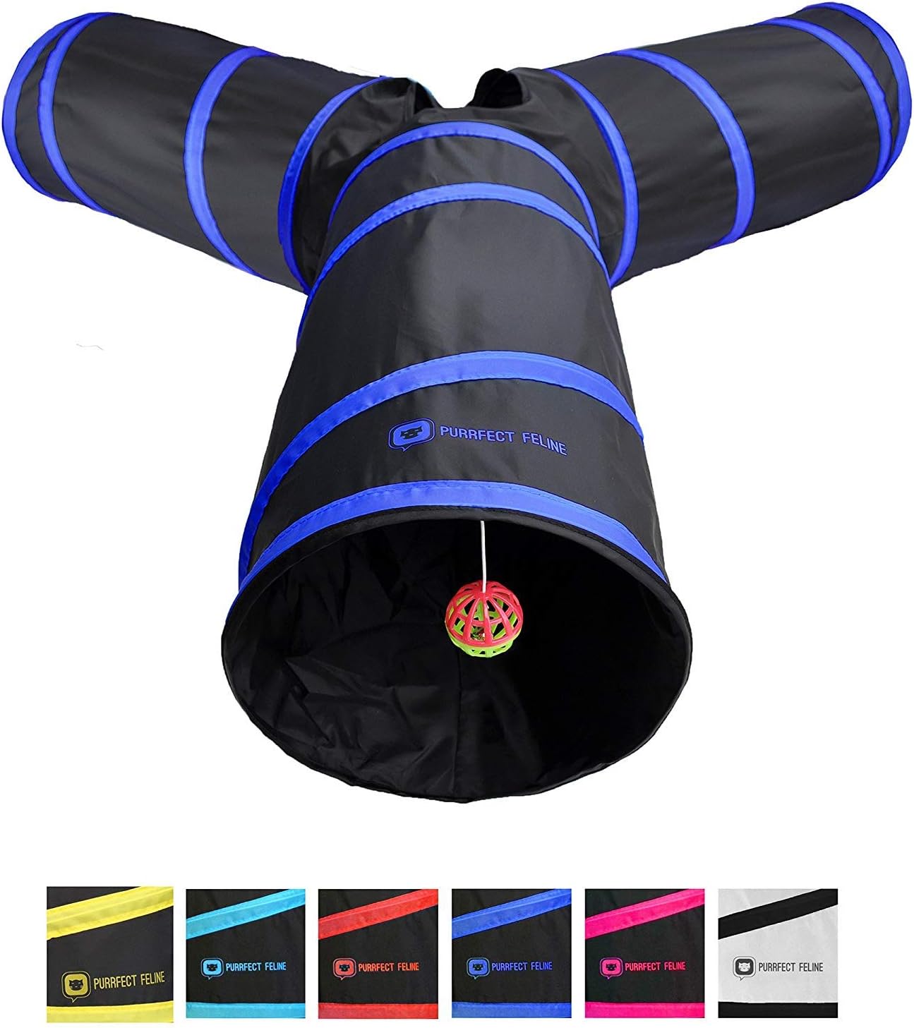 3-Way Cat Tunnels for Indoor Cats with Crinkle Cat Toy - Large, Dark Blue