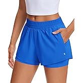 Stelle Women's 2 in 1 Running Shorts Athletic Workout Gym Shorts High Waisted Shorts with Liner Zipper Pockets