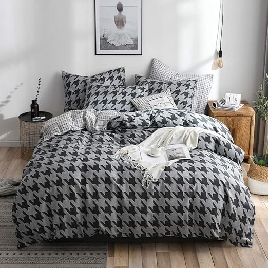 HIGHBUY Vintage Houndstooth Bedding Sets Queen Duvet Cover