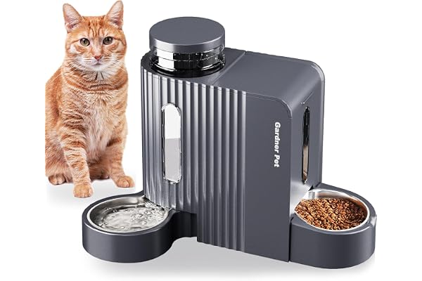 Gardner Pet Automatic Gravity Cat Food Feeder & Water Dispenser,3L*2,Grey | Stainless Steel, 2-in-1 Set, Large Capacity, For