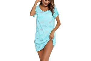ENJOYNIGHT Womens Nightgown Cotton Sleep Shirt Femme Nightshirt Short Sleeves Pajamas Night Dress