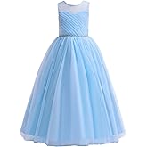 Glamulice Flower Girl Wedding Dress Tulle Long A Line Holiday Birthday Party Ball Gown Girls Formal Pageant Maxi Dresses