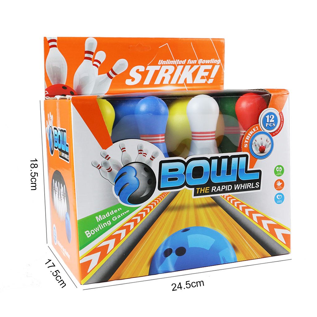12 Pcs Skittles Bowling Set Toy Outdoor Indoor Bowling Pins Game with 2 Balls for Kids over 3 Years Old (Medium)