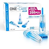 ONE-CARE OPTI Safety Lancets, 28G x 1.6mm, Push-Button, Sealed, 200 Count | Comfortable Glucose Testing, Easy-Twist Cap, Preloaded &amp; Ready-to-Use, Convenient T-Shape Housing