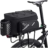 ROCKBROS 13L Waterproof Bike Bag with Expandable Sides, Internal Organizers, Reflective Strips & Tail Light Compatibility - D