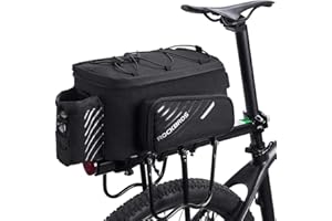 ROCKBROS 13L Waterproof Bike Bag with Expandable Sides, Internal Organizers, Reflective Strips & Tail Light Compatibility - D