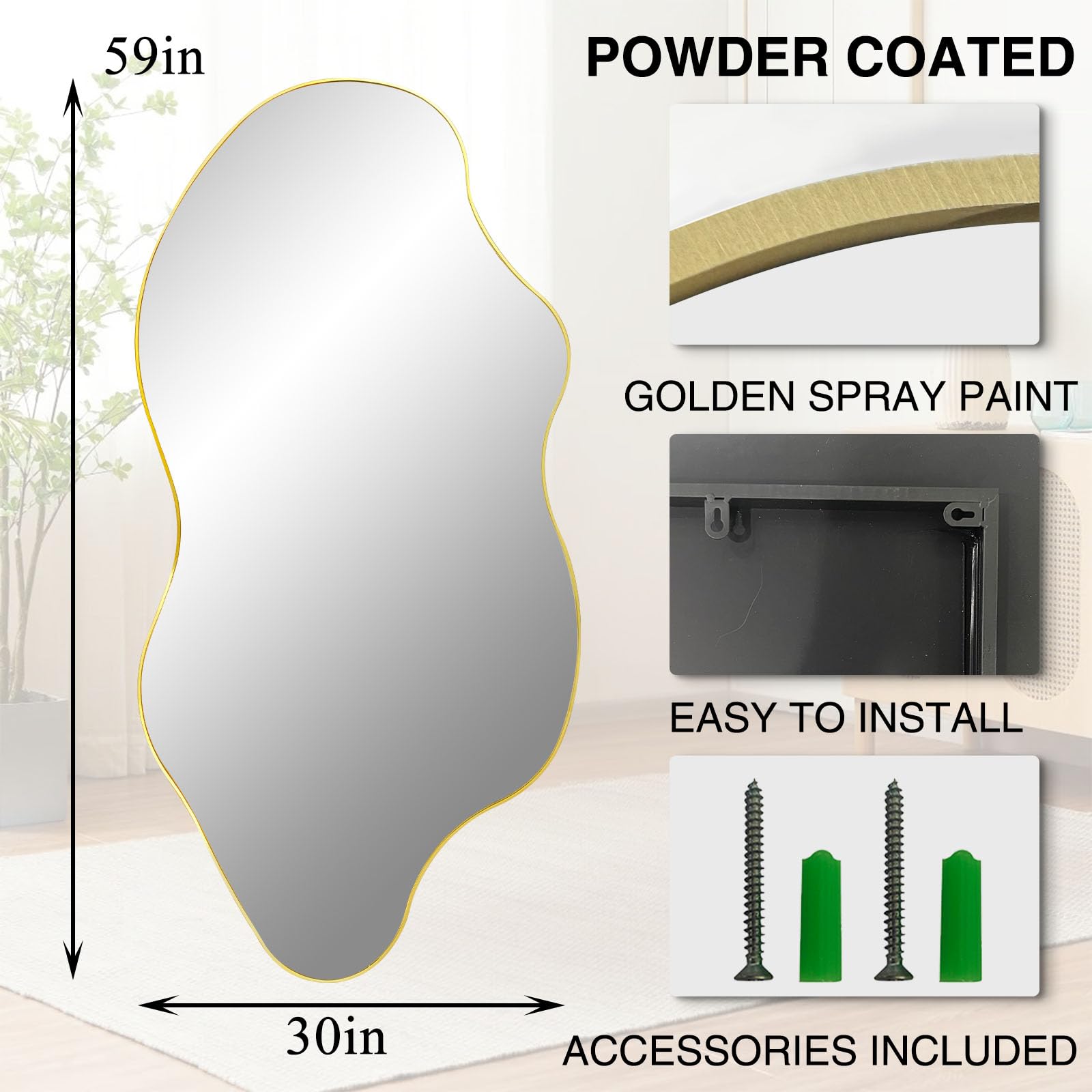 DAOYIJIAJU Large Irregular Mirror, Asymmetrical Wall Mirror Full Length, 59