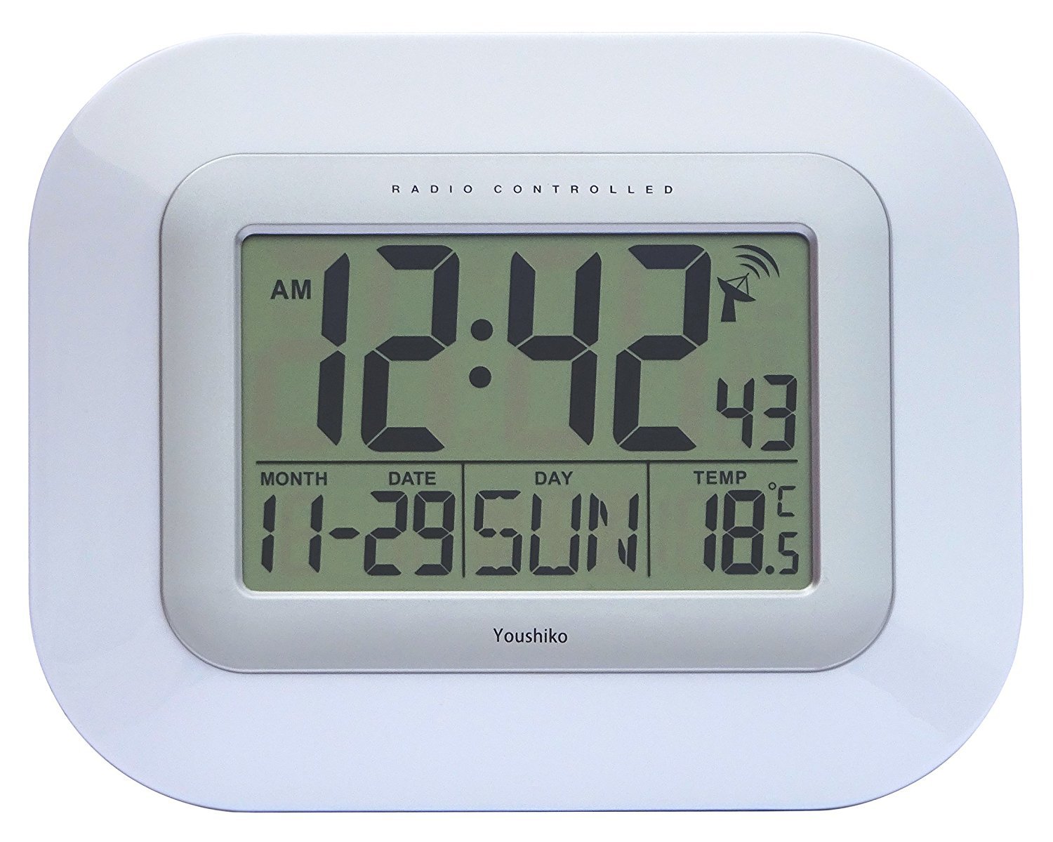 Youshiko Radio Controlled LCD Wall Mountable and Desk Clock (UK & Ireland Version) Jumbo LCD