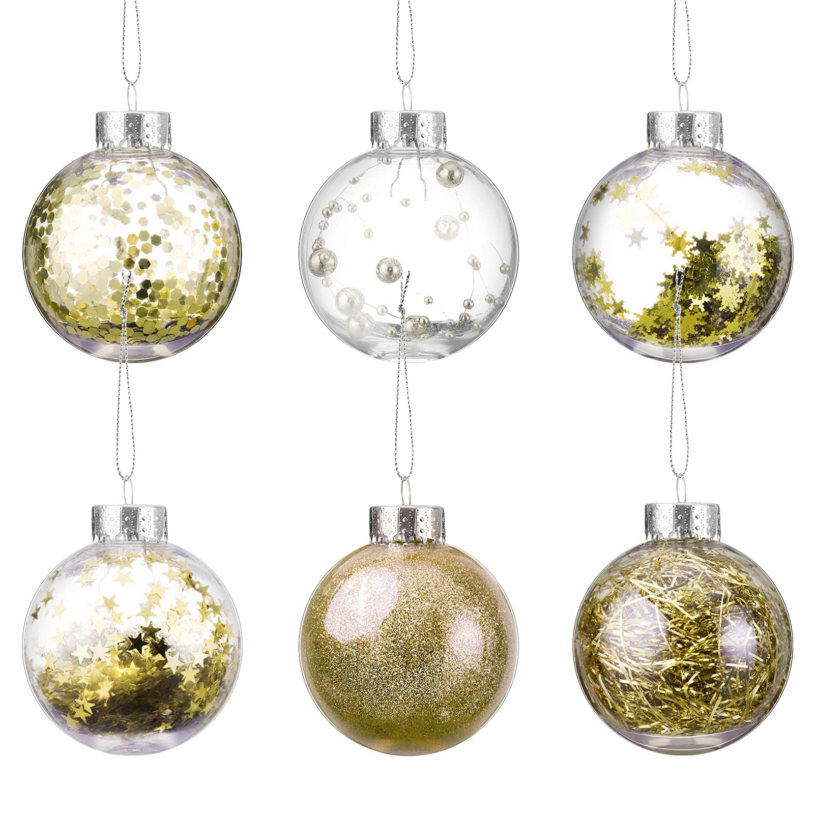 NUOBESTY Christmas Ball Ornaments, Glitter Chritsmas Pendant Ball 6cm Decorative Xmas Tree Balls Clear Xmas Hanging Ornament for Chritsmas Party Decor 36pcs