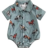 Kayotuas Western Baby Boy Clothes Cowboy Shirt Romper Long/Short Sleeve Button Down Dress Bodysuit Infant Gentleman Outfits