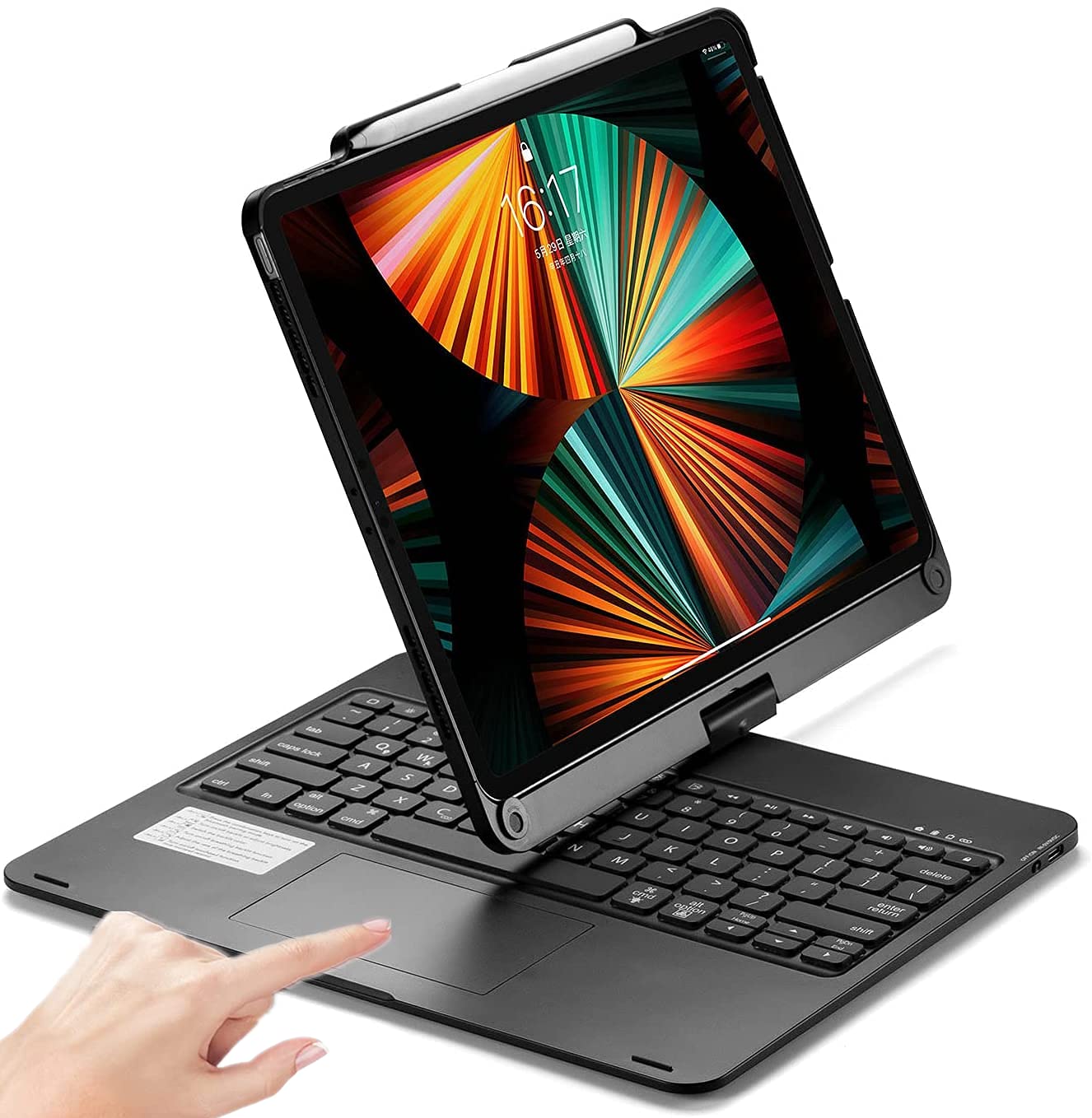 PboyiqiS 360° Rotatable Keyboard Case for iPad Air 13 inch (M3/M2-2025/2024)/Pro 12.9 (6th, 5th, 4th, 3rd Gen) with TouchPad, Backlits Aluminum Alloy Smart Case with trackpad Keyboard, (Black) — image 1