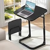 MLZLLL Extra Large Foldable Couch Side Table, Premium Black Top, Height &amp; Tilt Adjustable, Easy Installation, Snack Table Laptop Desk for Sofa, Bedside and Recliner, Easy to Store