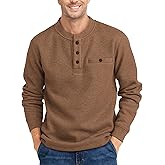 PRIVIMIX Mens Waffle Henley Long Sleeve Cotton Casual T-Shirt Fashion Three Button Pullover with Pocket