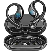 Open Ear Clip Wireless Earbuds Bone Conduction Headphones, Bluetooth 5.4,Open Ear Design,Built-in Mic, IPX5 Waterproof,LED Display Charging Case,Ear Hooks Ear Buds Design for Running Fitness ,Black
