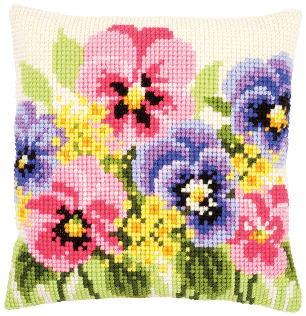 Vervaco Cross Stitch Cushion Kit: Violets, NA, 40 x 40cm