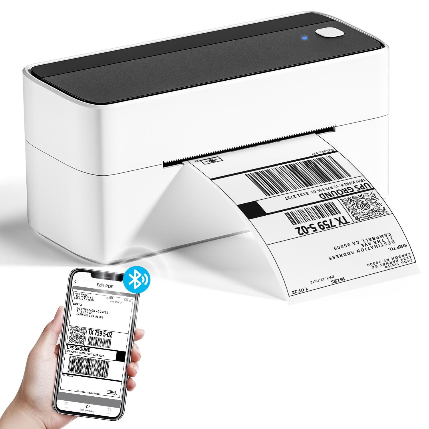 Phomemo Bluetooth DHL Etikettendrucker, Label Printer 4x6 Versandetiketten Drucker, Labeldrucker Thermodrucker für Barcode, Amazon, Etsy, Shopify, DHL, DPD, GLS, FedEx, Ohne Tinte, 241BT Schwarz-weiß