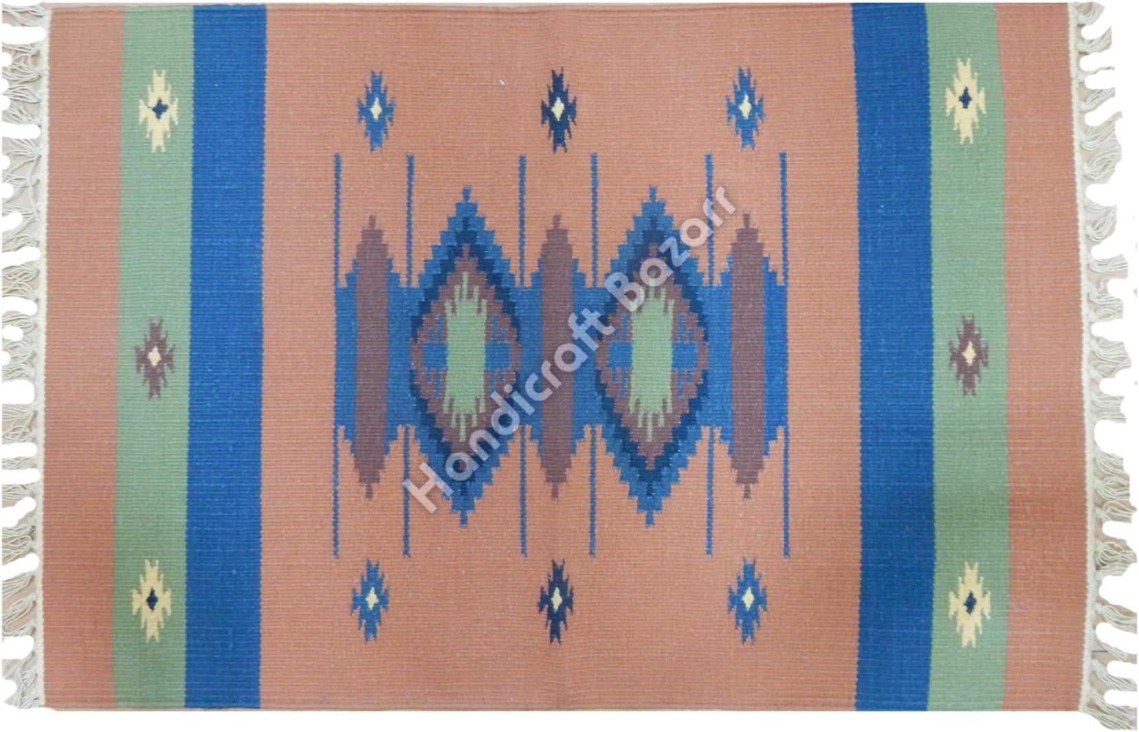 100% Cotton Area Runner 2x3' Dhurrie Killim Carpet Abstract Pattern Handmade Bedside Area Rugs Floor Carpet Meditation Area Runner Home Decor Cotton Mat Rectangular Area Rugs