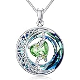 TOUPOP Birthstone Necklace 925 Sterling Silver Moon and Star Pendant with Blue Crystal Celtic Moon Jewelry Anniversary Birthday Gifts for Women Mom Wife Her