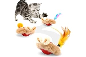 JLDVP Cat Interactive Ball Toy with Feather, The Upgrade Agile Moving Cats Ball, Touching Automatic Moving for Bored Indoor Adult, 3-in-1 Pet Toy for Indoor