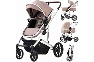 ARLIFO Baby Stroller Newborns and up 2-in-1 Infant Newborn Toddler Pram Convertible Foldable Standard Baby Carriage for 0-36 Months Old Babies (Khaki Silver)