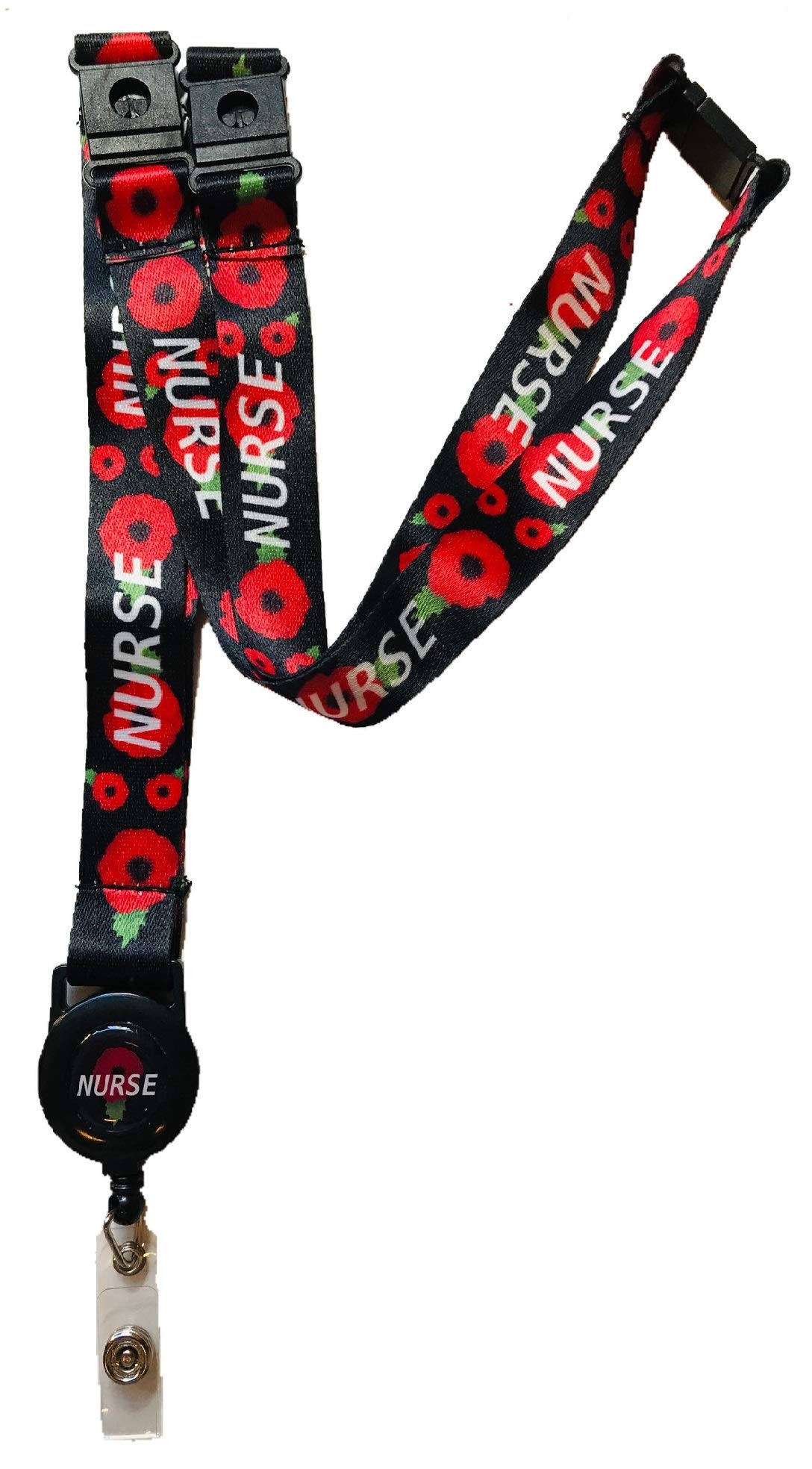 20mm Poppy Nurse Lanyard with 3 Point Safety Breakaway (with Integrated Badge Reel)