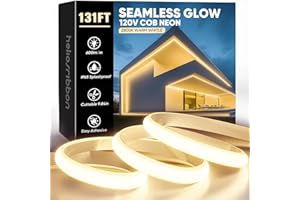 HeliosRibbon COB Led Neon Rope Lights 131ft 2800K Warm White, 110-120V Outdoor Waterproof Lighting Strip 600lm/m Bright, Cuttable and Adhesive, for Roof Bedroom Garden Commercial