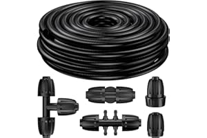 Pawfly 50 ft 1/2 Inch Drip Irrigation Tubing, 1/2 Irrigation Tubing for Garden Irrigation System, Flexible PVC Main Line with 5 Barbed Locked Drip Irrigation Parts, 1/2" Drip Irrigation Hose