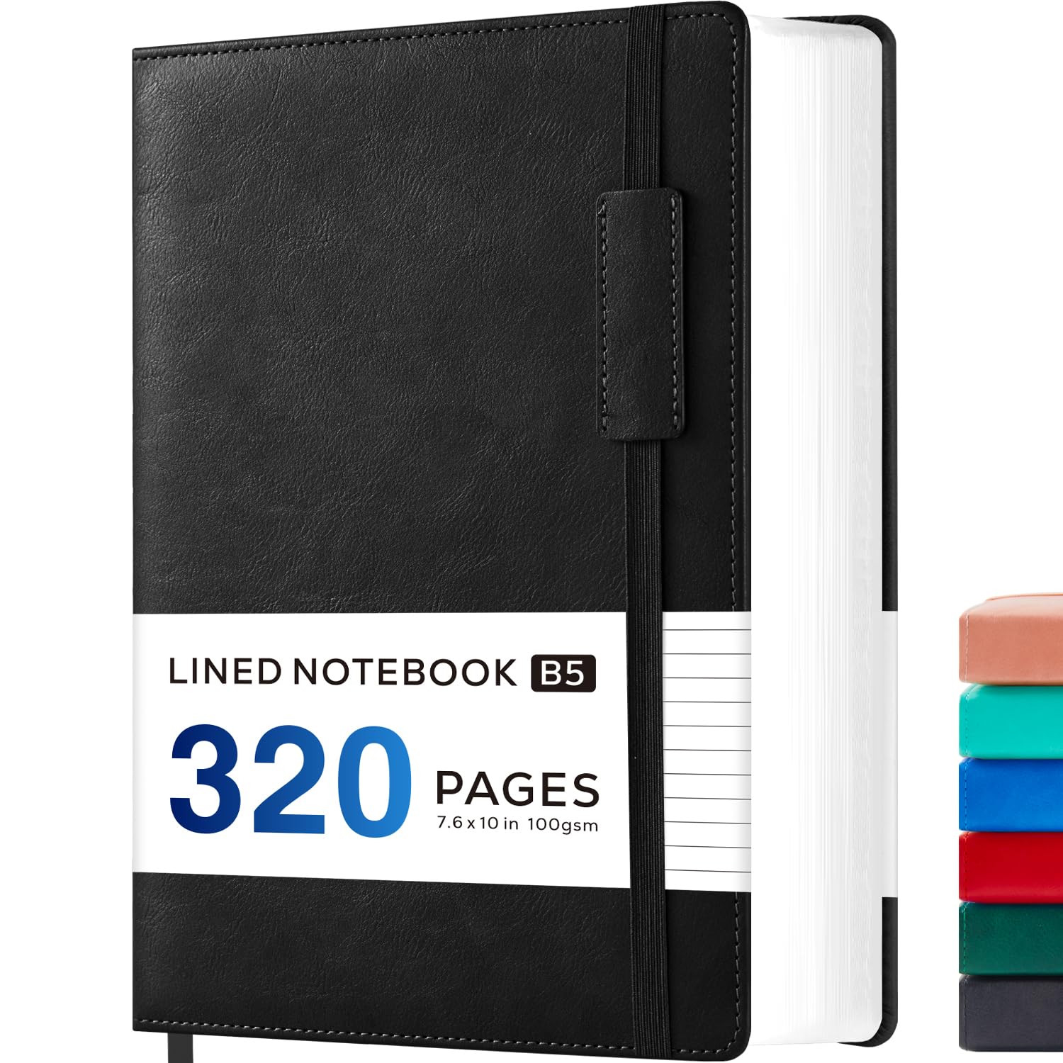 NIRMIRO Lined Journal Notebook, B5 Hardback Leather Notebook Notepad for Women Men Writing Work, Note Book Note Pad with 320 Pages 100gsm Thick Paper, No Bleed, 19 x 25.4 cm, Black