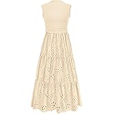 PRETTYGARDEN Summer Dresses for Women 2026 Casual Eyelet Sleeveless Wedding Guest Maxi Dress Tank Top Sundress with Pockets