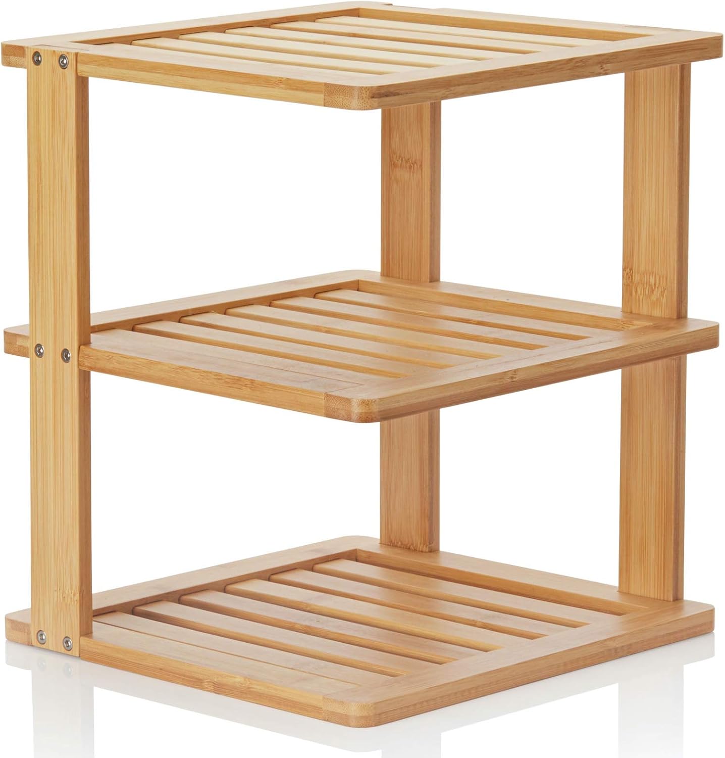 Bamboo Corner Shelf - 3 Tier 10 x 10 inch and 11.5 inches high. Kitchen Cabinet Organizer - Pantry Organization and Storage - Bathroom Countertop Shelves: Kitchen & Dining