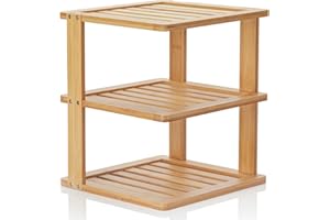 BERYLAND Bamboo Corner Shelf - 3 Tier 10 x 10 inch and 11.5 inches high. Kitchen Cabinet Organizer - Pantry Organization and Storage - Bathroom Countertop Shelves