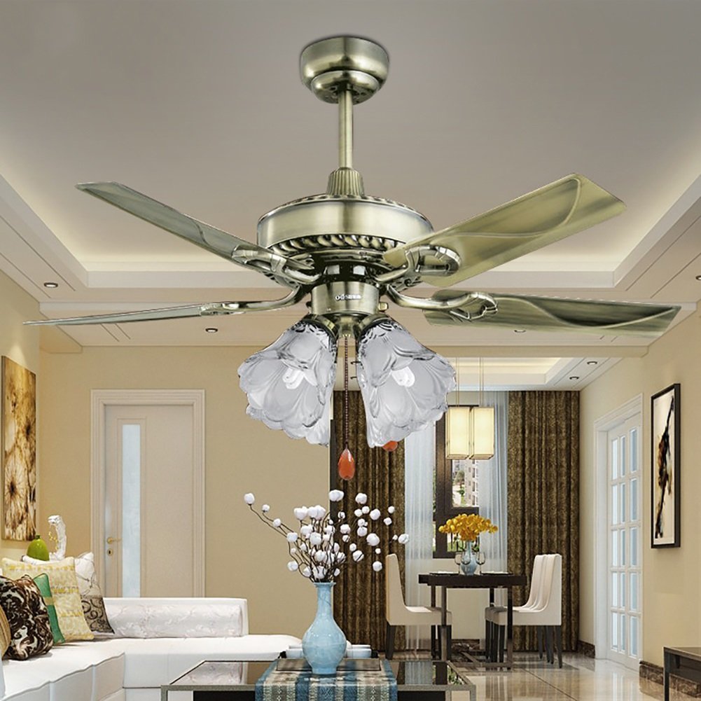 Lxsehn Europe Style Creative Ceiling Fan With 5 Iron Blades Glass