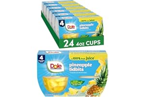 Dole Fruit Bowls Pineapple Tidbits in 100% Juice Snacks, 4oz 24 Total Cups, Gluten & Dairy Free, Bulk Lunch Snacks for Kids & Adults