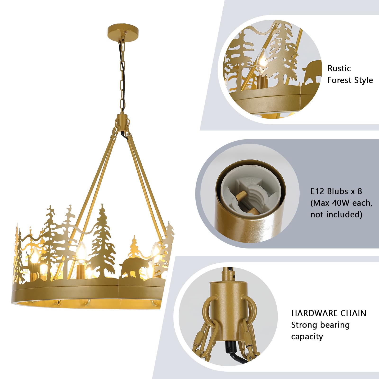 Bicrink Gold Wagon Wheel Chandelier Modern Farmhouse Chandeliers for Dining Room Vintage Dining Room Light Fixtures Over Table, Pendant Light Fixtures Rustic Chandelier for Living Room, Kitchen