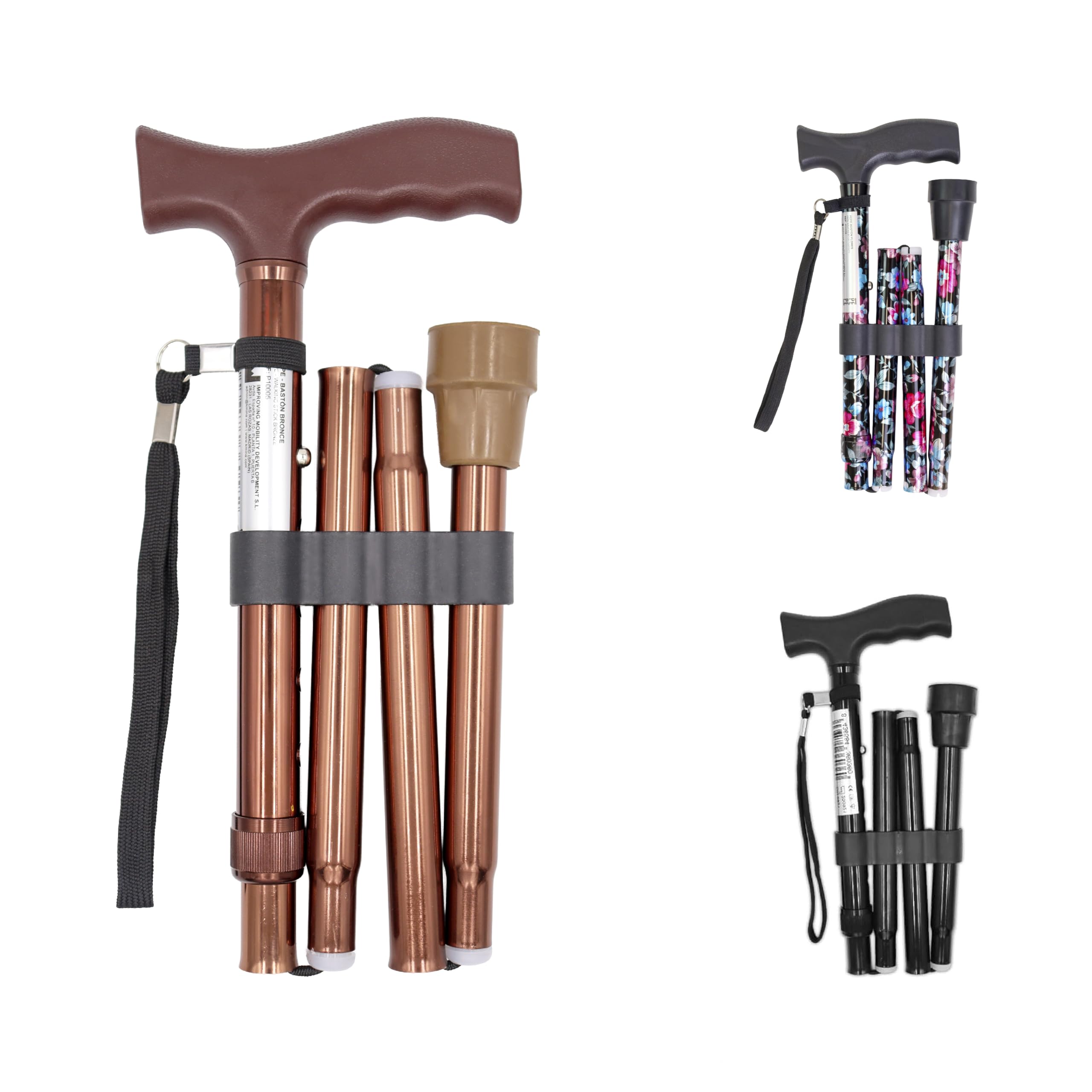 PEPE Mobility Foldable Walking Stick for Women and Men, Adjustable Height, Left Or Right Handed, Non-Slip Rubber Tip, Unisex, Bronze