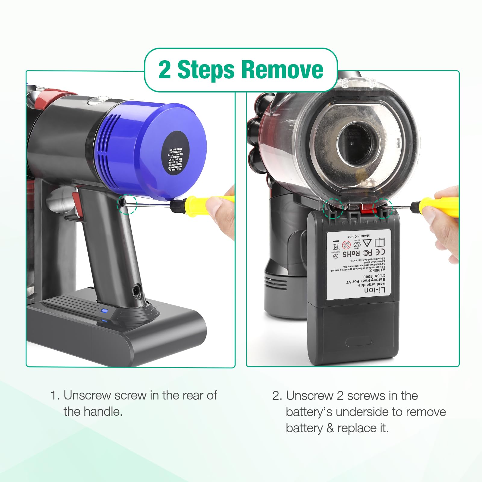 FirstPower 5.0Ah V7 Replacement Battery- Compatible with SV11 V7 Motorhead V7 Animal V7 Trigger V7 HEPA V7 Car+Boat V7 Absolute Handheld Vacuum Cleaners