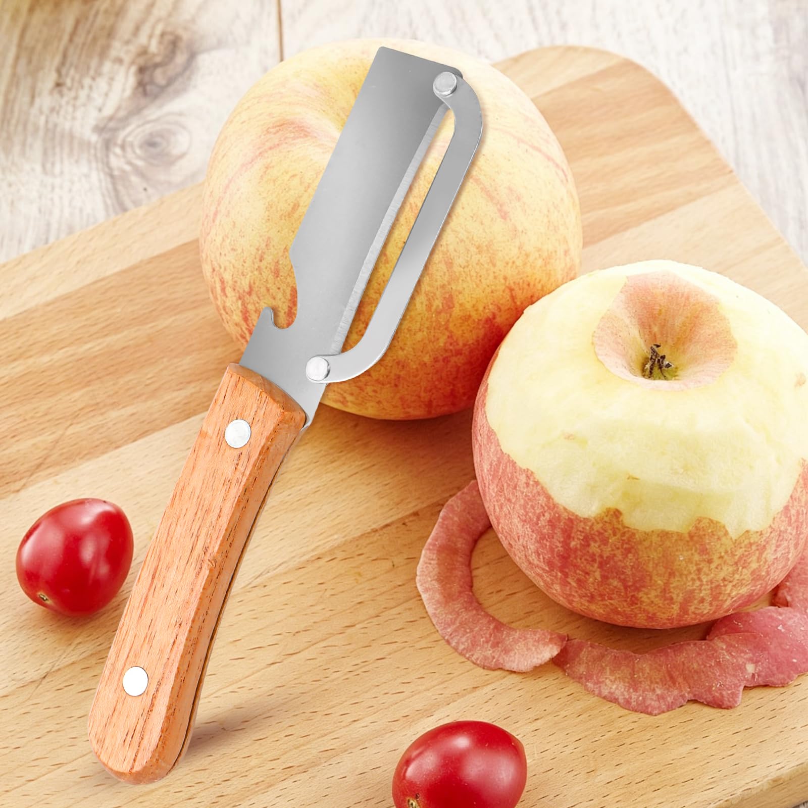 2 Stück Küchen Schäler, Hochwertiger GemüSeschäLer Mit Holzgriff Und FlaschenöFfner: 2-In-1-Küchenwerkzeug Aus Edelstahl, Geeignet FüR Obst, äPfel, Kartoffeln, KüRbis Und Papaya 4