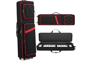 BOSSTIN 88 Key Keyboard Case with Wheels, Inner Size: 53"x 15"x 7", Waterproof Padded Rolling Gig Bag Keyboard Piano Case for 88 Key Piano Keyboard (Red)