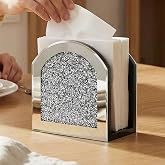 Poayewly Mirror Napkin Holder with Crushed Diamond, Bling Glass Silver Napkin Holder for Dining Table Kitchen Countertop and Home D&eacute;cor
