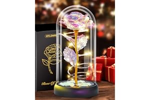 Otlonpe Forever Glass Rose Flower - Mom Womens Gifts for Christmas Valentines Mothers Day - Anniversary Birthday Gifts for Her Wife Girlfriend Grandma Daughter Sister, Holidays Home Decor (Colorful)