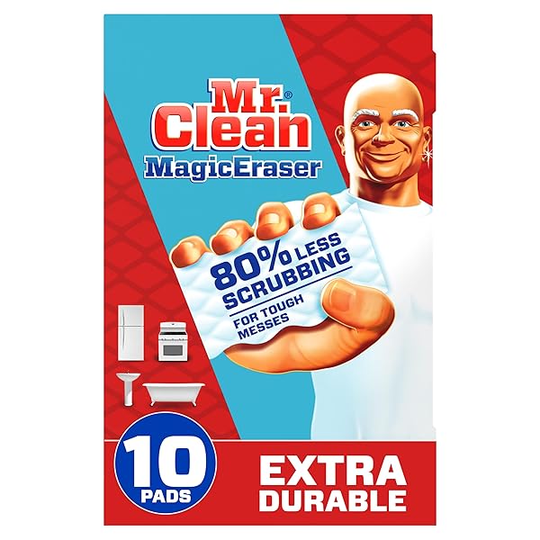 MR. CLEAN MAGIC ERASER, EXTRA DURABLE, MULTI PURPOSE CLEANER, SHOE, BATHROOM, SHOWER, AND CAR WINDOW AND WINDSHIELD CLEANER, CLEANING PADS, 10 COUNT