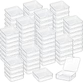 Menkxi 100 Pcs Plastic Bead Storage Containers Box 2.8 x 2.8 x 1 Inch | Small Clear Box with Hinged Lid, Plastic Bead Organiz