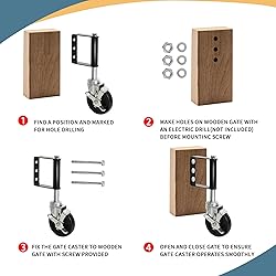 2 Pack Spring Gate Casters with Break,4 Inch Door