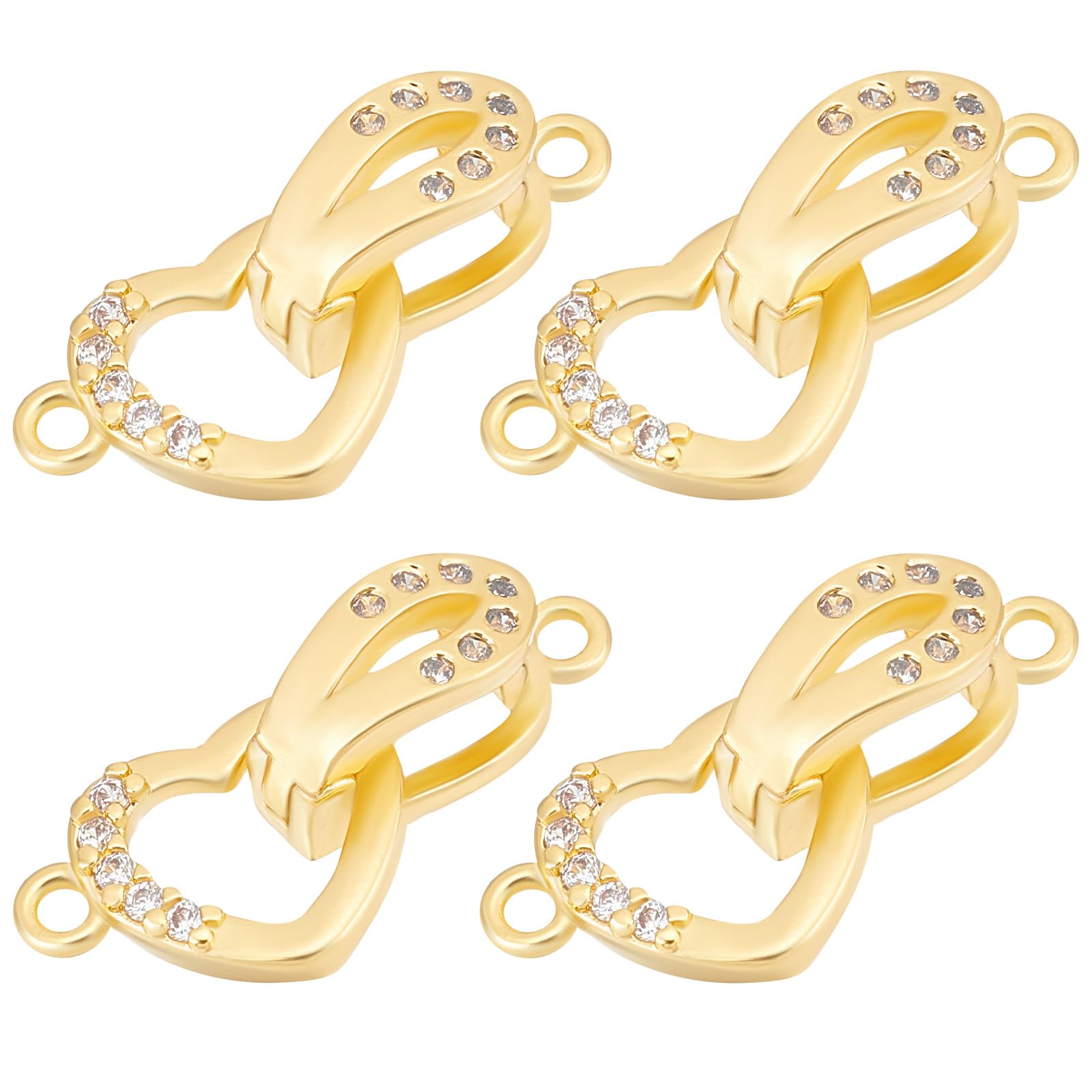 Beebeecraft 1 Box 6Pcs Bracelet Extender Clasp 18K Gold Plated Rhinestone Heart Necklace Fold Over Extenders Jewelry Clasps for DIY Jewellery Making