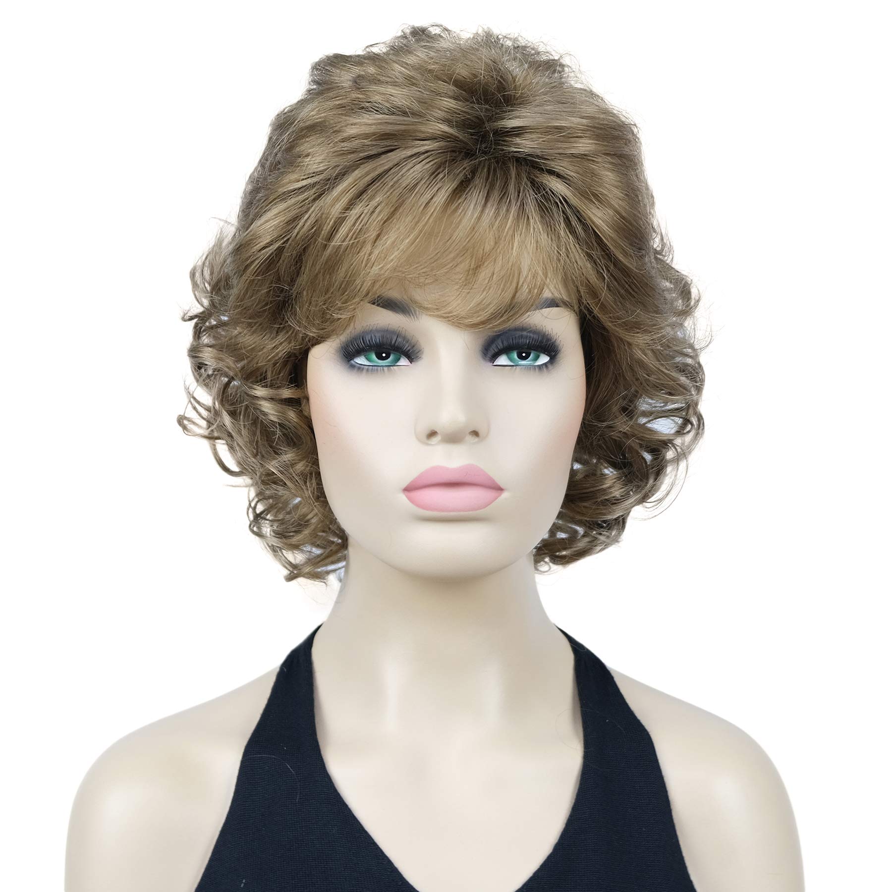 Lydell 12" Short Curly Wigs Soft Shaggy Layered Classic Cap Full Synthetic Wigs (Light Golden Brown)